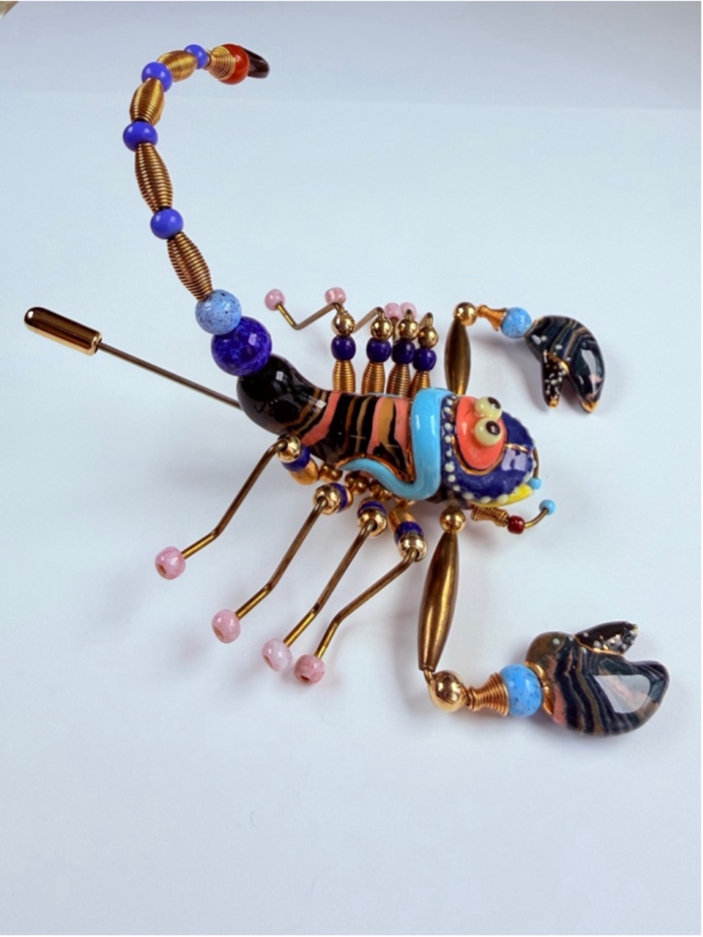 Cynthia Chuang Jewelry 10 Scorpion Insect Porcelain Glass Stick Pin Brooch 3.75" - Picture 6 of 10